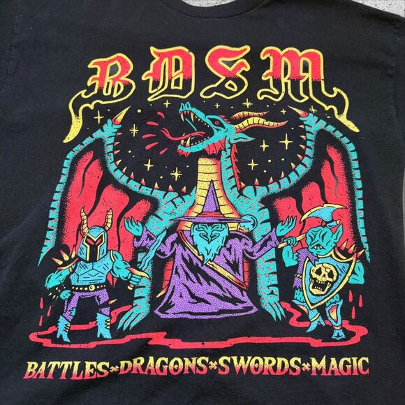 Wizard of Barge BDSM Battles Dragons Swords Magic Graphic T-Shirt Black L - Picture 7 of 9